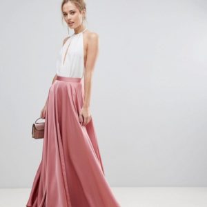 ASOS Satin Pink Maxi Skirt with Centre Front Split - Liyanah