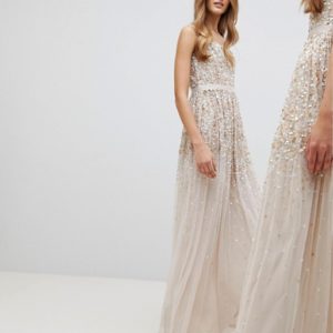 Amelia Rose Embellished Ombre Sequin Cami Strap Maxi Dress - Liyanah