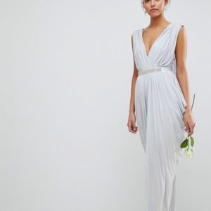 Club L Bridesmaid Wrap Over Draped Maxi Dress Diamonte Belt - Liyanah