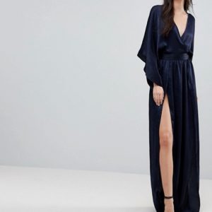 Flounce London Tall Wrap Front Kimono Maxi Dress with Double Thigh Splits and Bodysuit - Liyanah