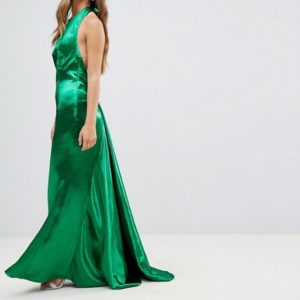 Jarlo Petite High Neck Fishtail Maxi Dress With Open Back Detail - Liyanah