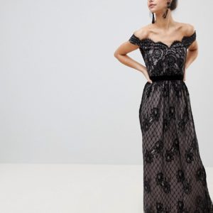 Little Mistress Black Nude Lace Maxi Dress - Liyanah