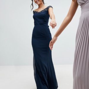 Maya Tall Bardot Sequin Detail Maxi Dress With Bow Back Detail - Liyanah