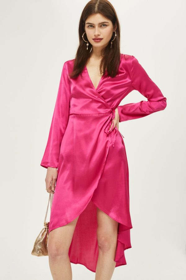 Topshop Satin Kimono Robe Pink Wrap Dress - Liyanah