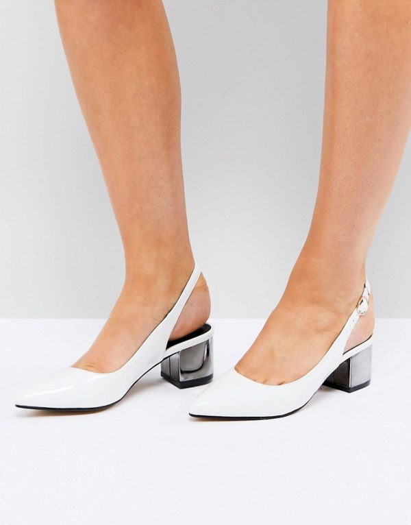 Truffle Collection White Slingback Mid Heel Shoe - Liyanah