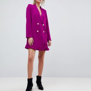 ASOS Ruffle Tux Mini Purple Pink Dress with Pearl Buttons - Liyanah