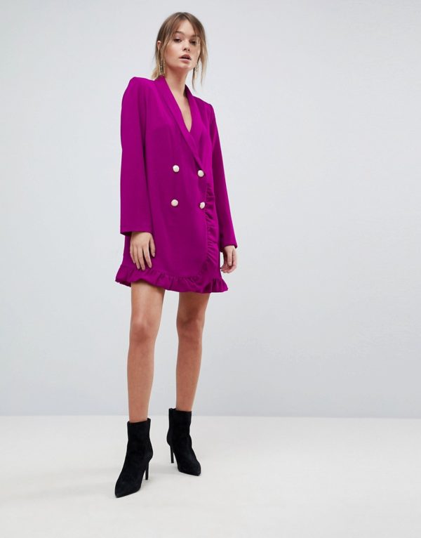 ASOS Ruffle Tux Mini Purple Pink Dress with Pearl Buttons - Liyanah