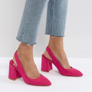 Faith Chunky Slingback Pink Block Heeled Shoes - Liyanah