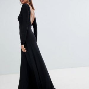 Fashionkilla Open Back Black Maxi Dress With Thigh Split - Liyanah