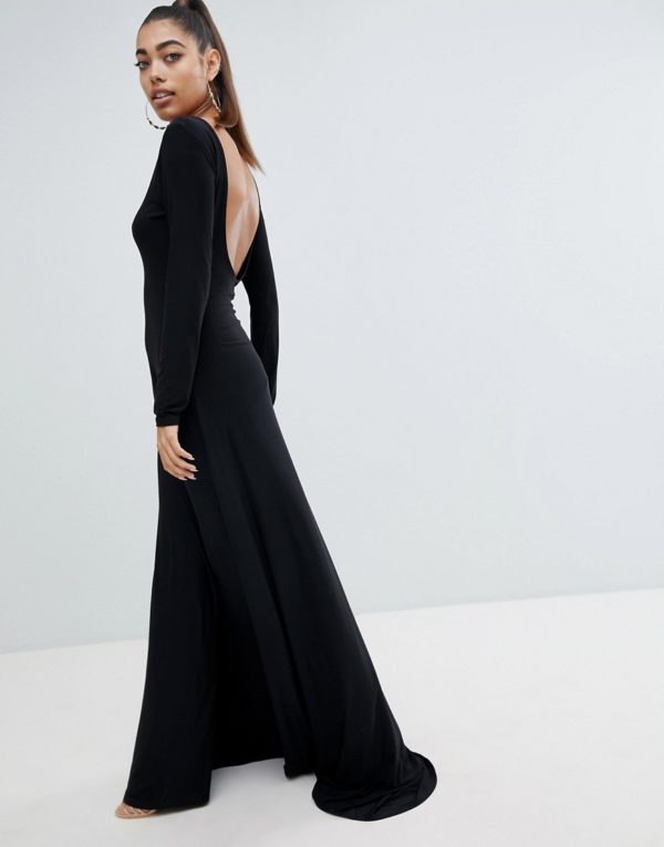 Fashionkilla Open Back Black Maxi Dress With Thigh Split - Liyanah