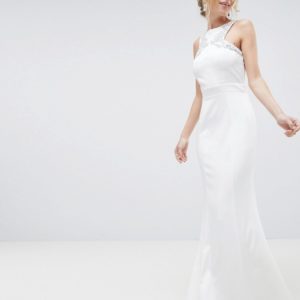 Little Mistress Racer White Neck Maxi Dress With Embellished Detail And Open Back - Liyanah