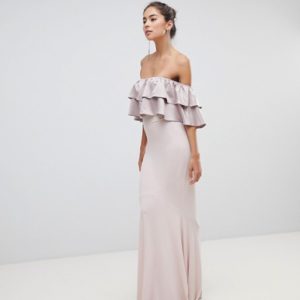 Silver Bloom Bandeau Frill Front Dusky Violet Maxi Dress - Liyanah