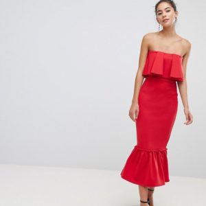 True Violet Bandeau Frill Midi Red Dress With Pephem - Liyanah