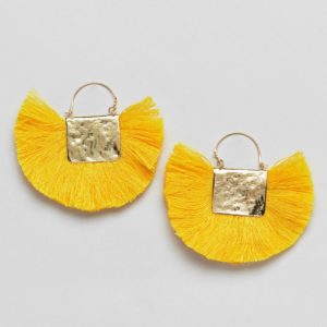 ASOS DESIGN Hammered Fan Gold Tassel Earrings - Liyanah