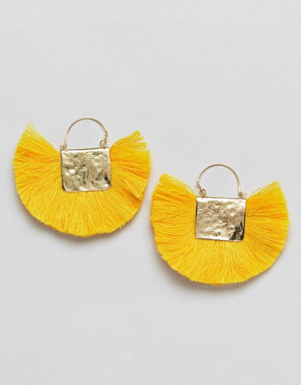 ASOS DESIGN Hammered Fan Gold Tassel Earrings - Liyanah