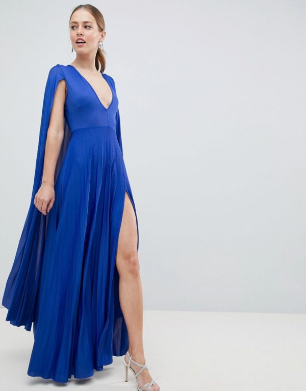 ASOS DESIGN blue cape pleated maxi dress - Liyanah