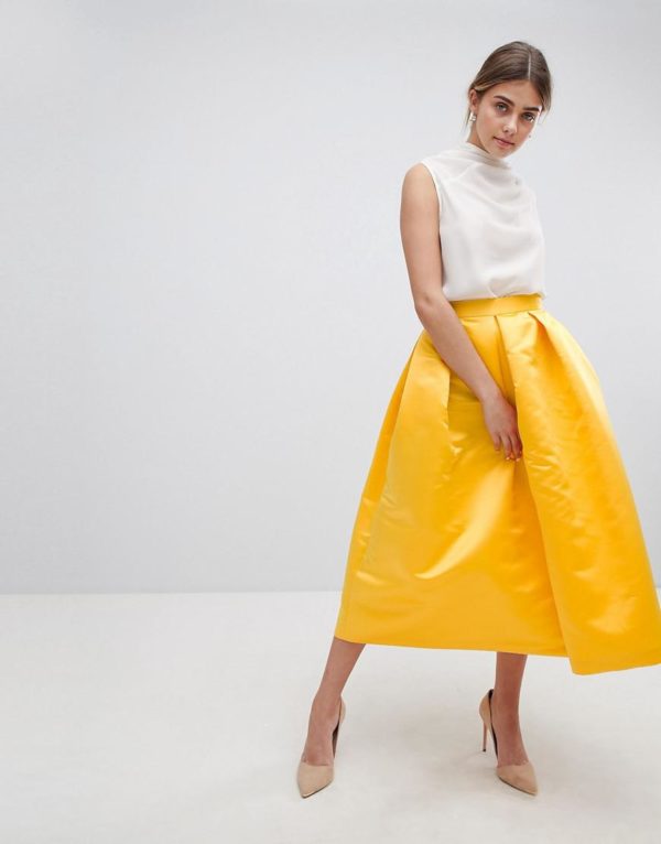 Closet London London Full Prom Sateen Yellow Midi Skirt - Liyanah