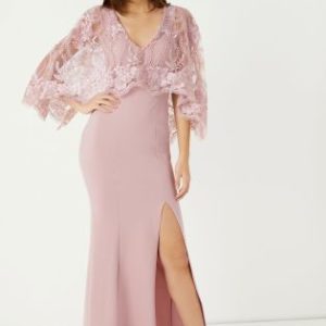 Lipsy Raksha Lace Pink Cape Maxi Dress - Liyanah