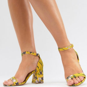 River Island Wide Fit Floral Yellow Block Heeled Sandals - Liyanah