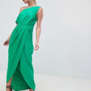 ASOS DESIGN One Shoulder Green Maxi Dress In Hammered Satin - Liyanah