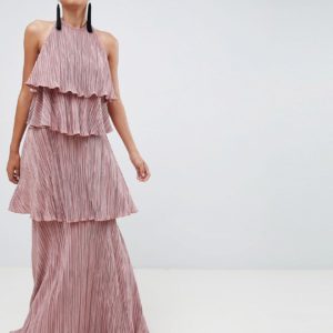 ASOS DESIGN mink tiered plisse maxi dress - Liyanah