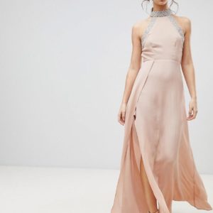 ASOS Embellished Trim Backless Nude Pink Maxi dress - Liyanah