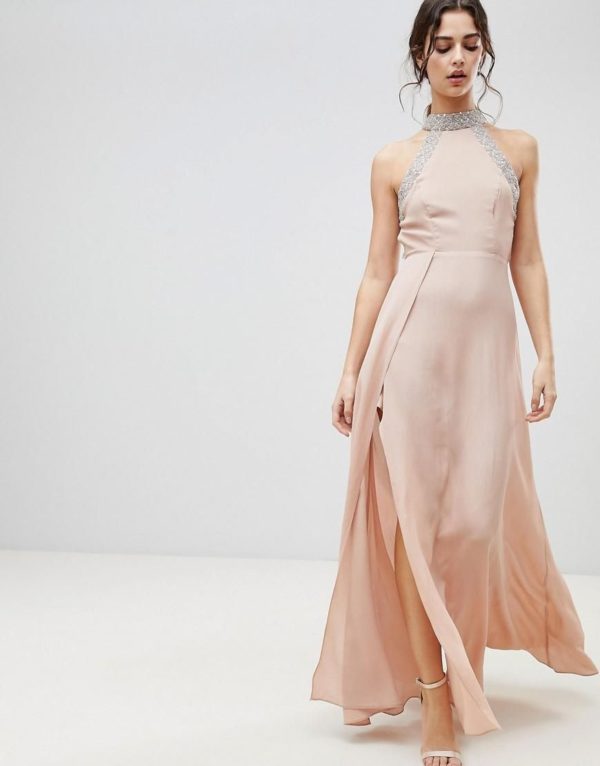 ASOS Embellished Trim Backless Nude Pink Maxi dress - Liyanah