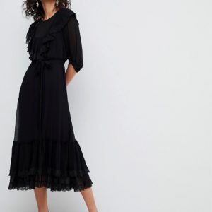 Ghost 3-4 sleeve black lace detail dress - Liyanah