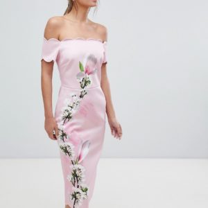 Ted Baker Scalloped Pink Bodycon Dress in Harmony Floral - Liyanah