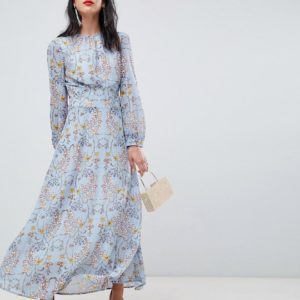 Unique 21 blue floral dress with pink belt - Liyanah