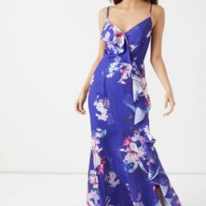 Lipsy Lucia Print Cross Back Blue Maxi Dress - Liyanah