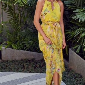 Lipsy Petite Floral Tiered Yellow Maxi Dress - Liyanah