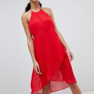 Missguided Red Pleated Halterneck Midi Dress - Liyanah