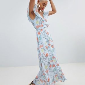 PrettyLittleThing Blue Floral Wrap Maxi Dress - Liyanah