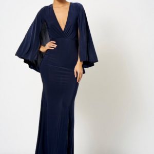 Topshop Cape Slinky Wrap Over Navy Maxi Dress by Club L - Liyanah