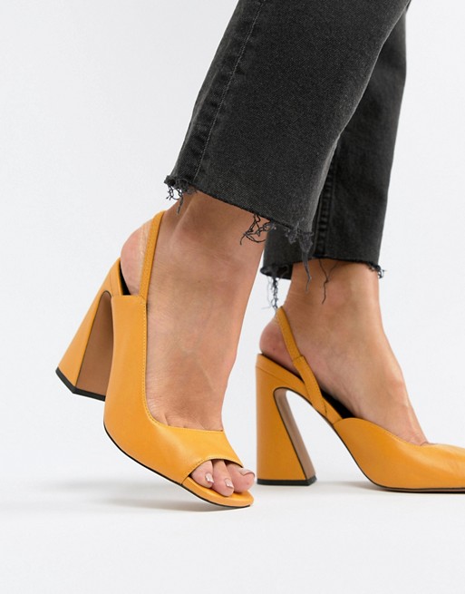 ASOS DESIGN Hinton Premium Leather Yellow Heeled Sandals - Liyanah.co