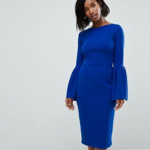 Club L Pencil Blue Dress With Extreme Frill Sleeve - Liyanah