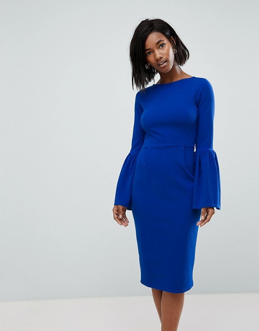 Club L Pencil Blue Dress With Extreme Frill Sleeve - Liyanah