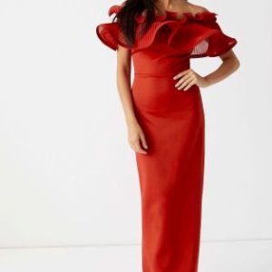 Lipsy Oversized Ruffle Red Bodycon Dress - Liyanah