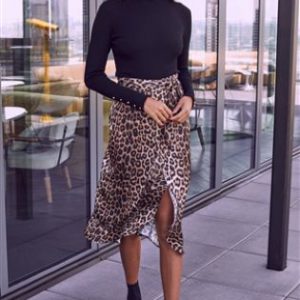 Lipsy Satin Leopard Wrap Midi Skirt - Liyanah