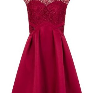 Little Mistress Lace Insert Red Mini Skater Dress - Liyanah