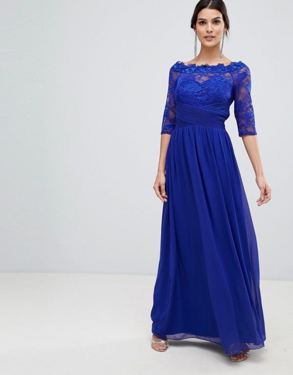 Little Mistress blue lace maxi dress