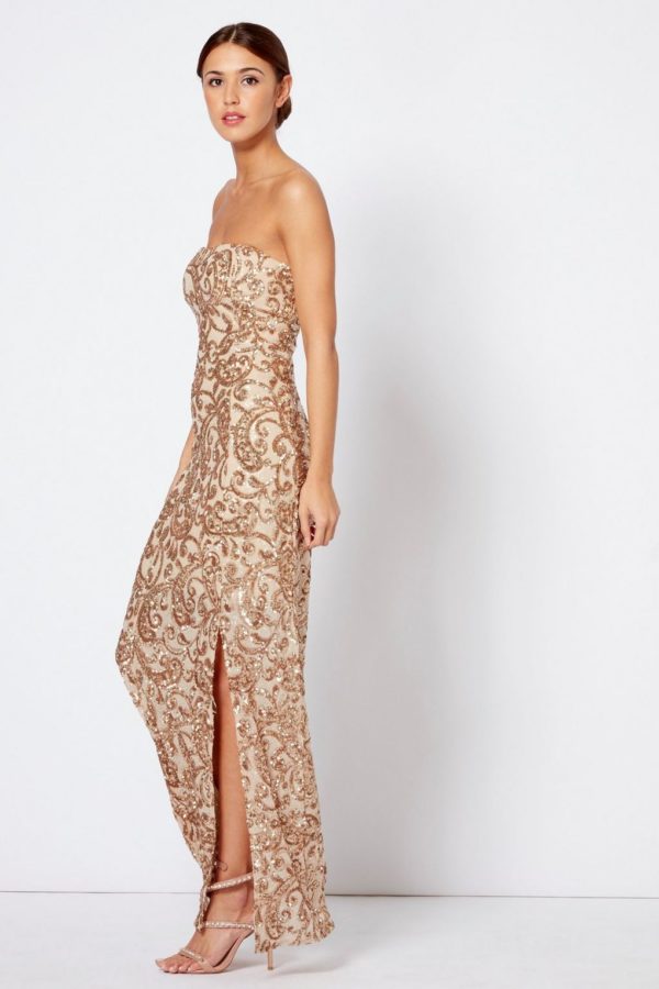 Strapless Bandeau Sequin Maxi Dress by Club L London - Liyanah