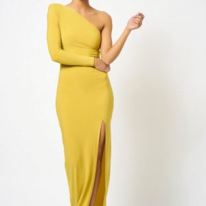 Topshop One Shoulder Yellow Mustard Maxi Dress by Club L London