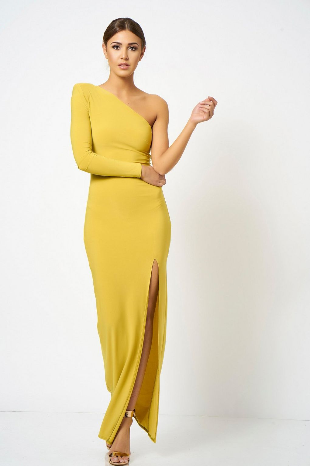 Topshop One Shoulder Yellow Mustard Maxi Dress by Club L London - Liyanah