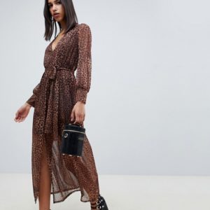 ASOS DESIGN leopard print maxi dress with belt - Liyanah