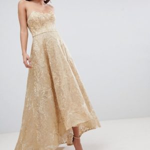 Bariano High Low Bandeau Gold Maxi Dress In Metallic Jacquard - Liyanah