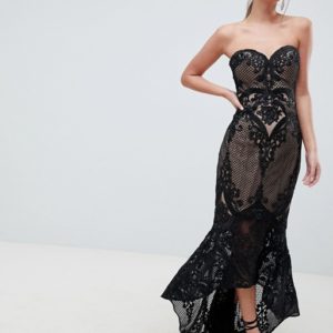 Bariano Sweetheart Fishtail Black Maxi Dress In Lace - Liyanah