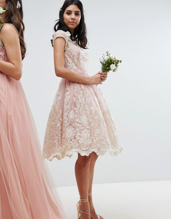 Chi Chi London Premium Lace Midi Prom Dress with Bardot Neck - Liyanah