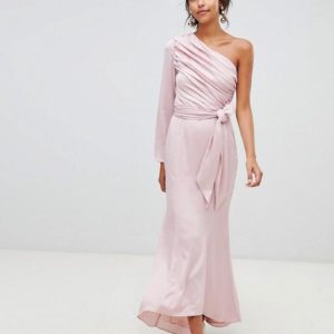 Keepsake Hold Back long sleeve one shoulder pink maxi dress - Liyanah